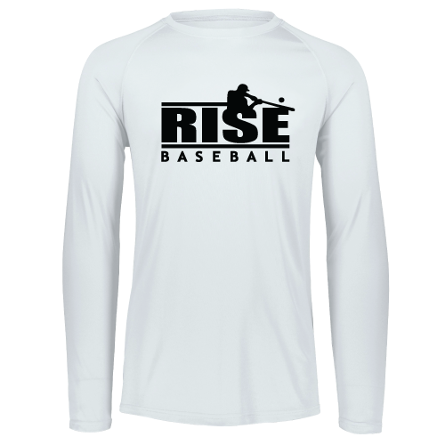 Rise Mens LS Dri Fit - Hitter Logo - White